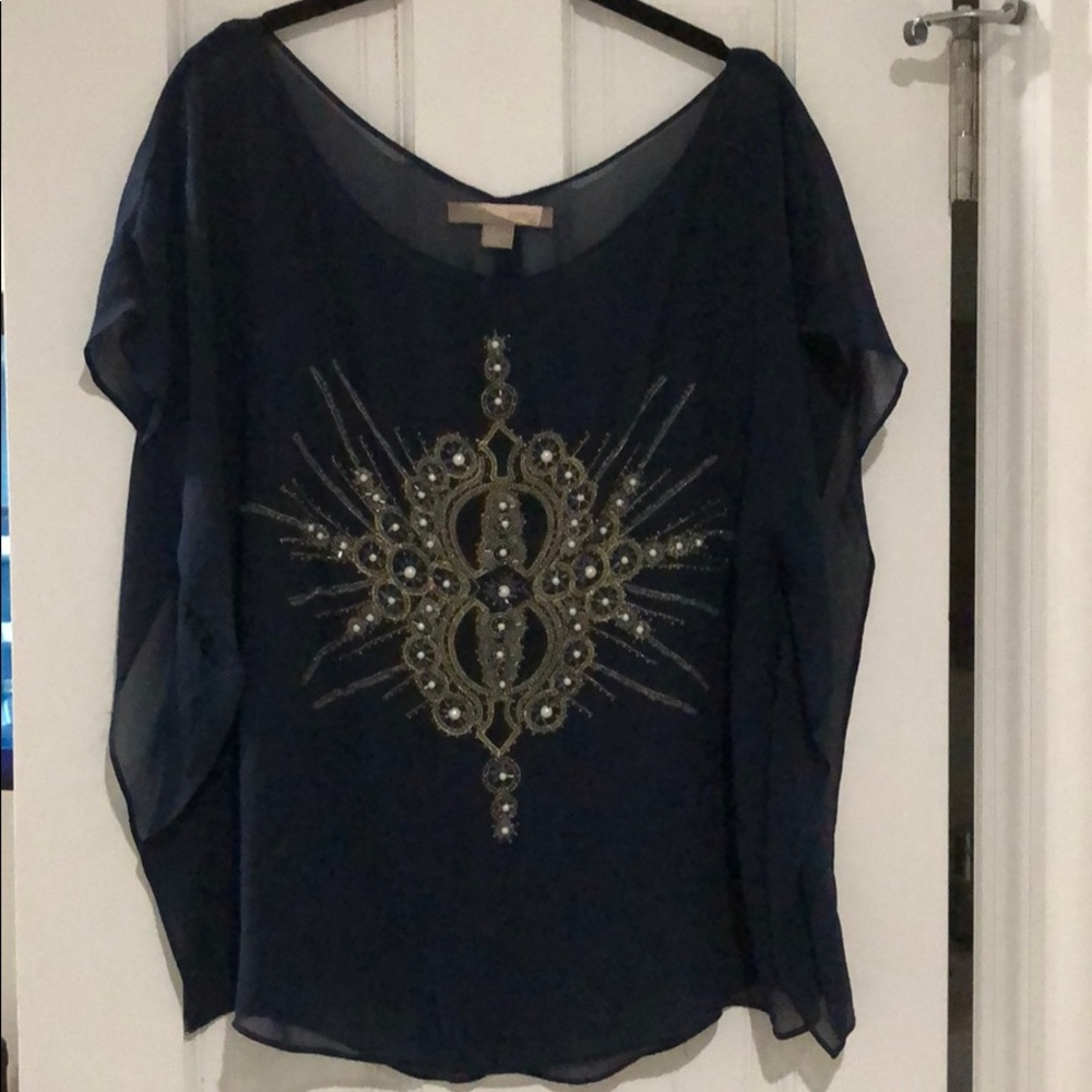 Navy blue with embroidery and beads top